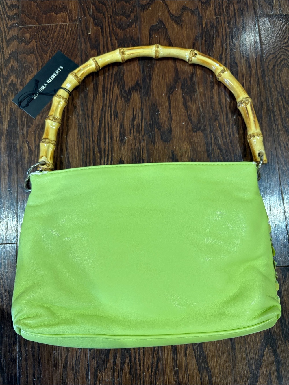 Sondra Roberts Lime Sequin Shoulder Bag with Bamboo Handle - Picture 4 of 8
